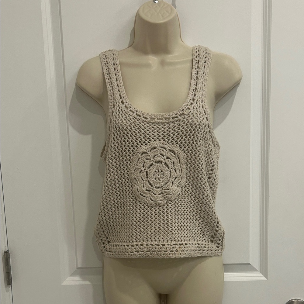 Beige Crochet Tank Top